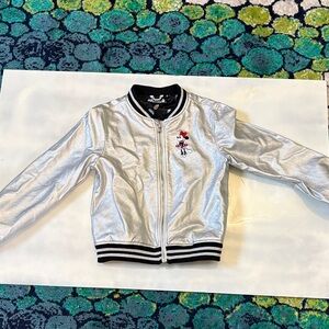 Disney Silver Minnie Mouse Bomber Jacket with Black Trim